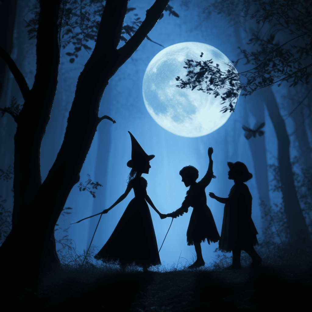 AI generated: Fairy tale In the heart of a moonlit forest, shadow puppets enact a mystical tale of adventure and d...