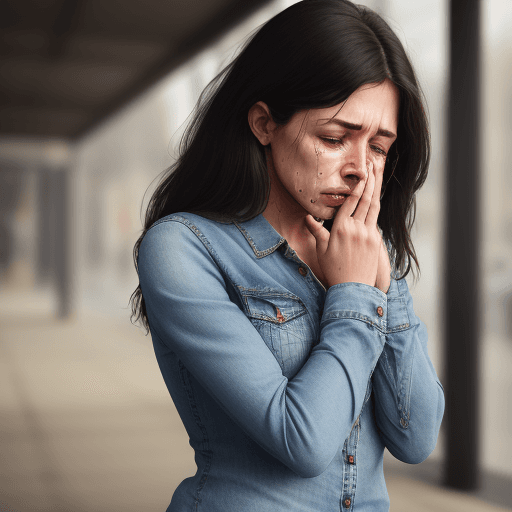 AI generated: a woman wearing jeans and crying showing lips