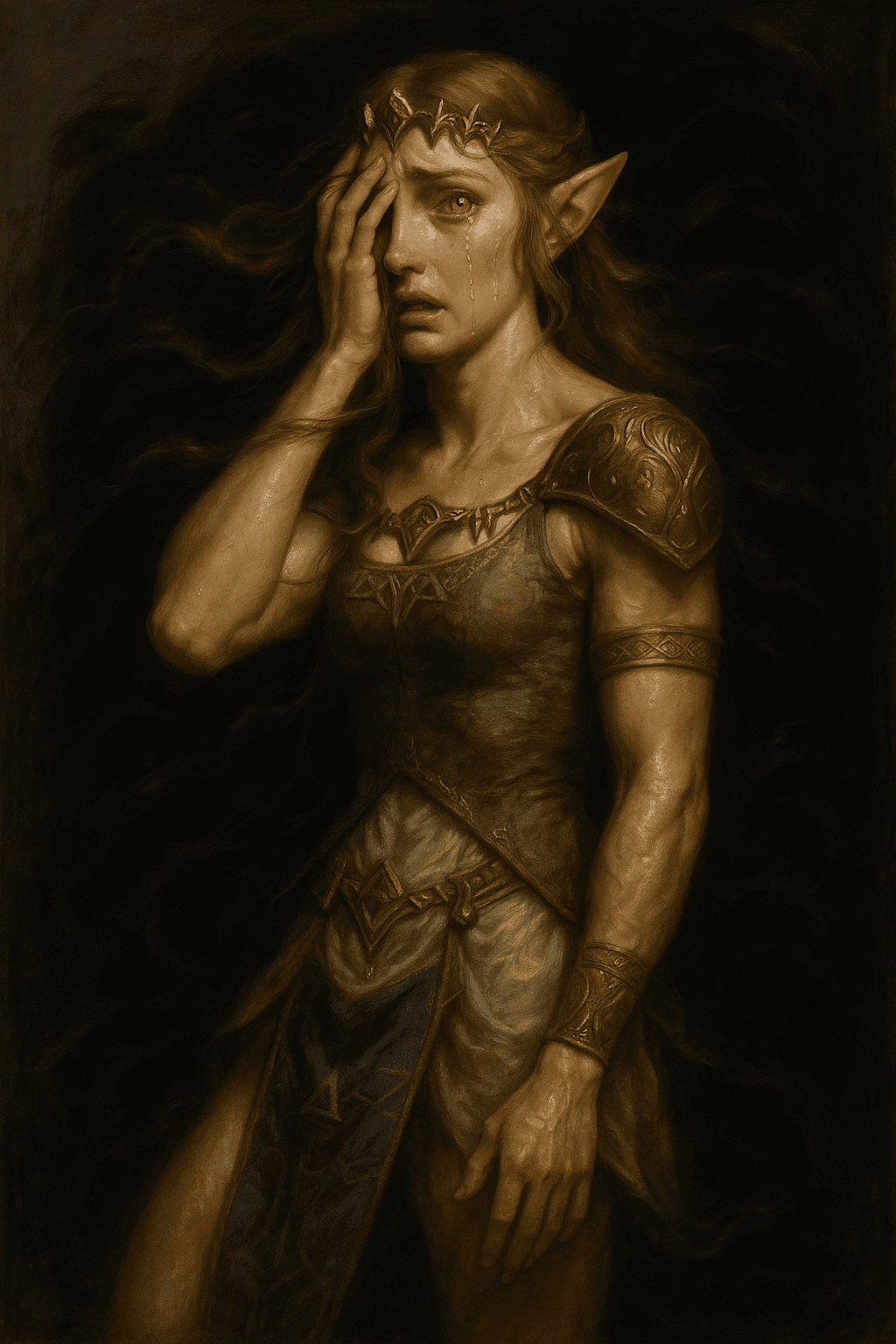 AI generated: Princess Zelda, hyper-realistic emotional portrait, Renaissance influence, Michelangelo-style anatom...