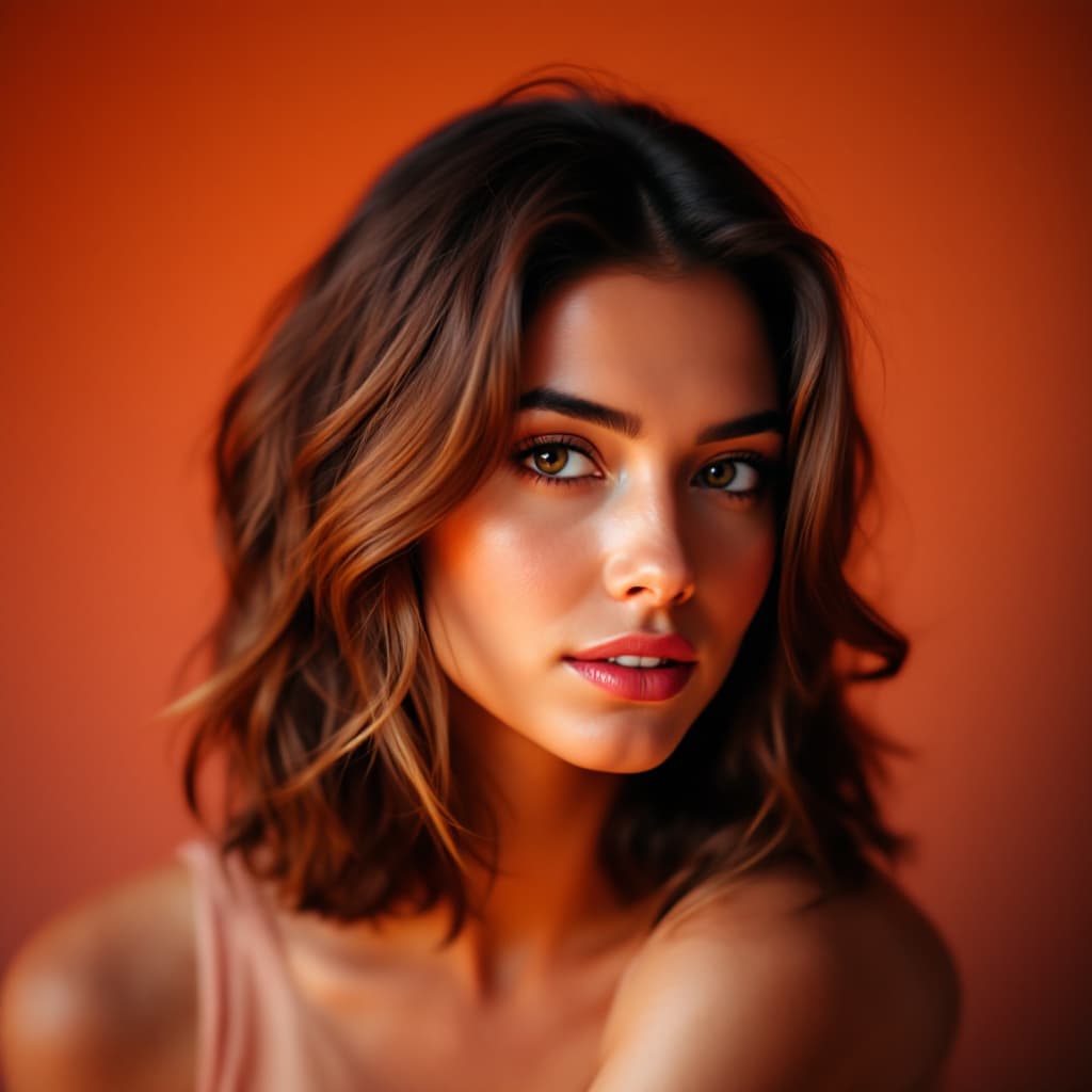 AI generated: A close-up portrait of a woman with a serene expression, positioned slightly angled to the left with...