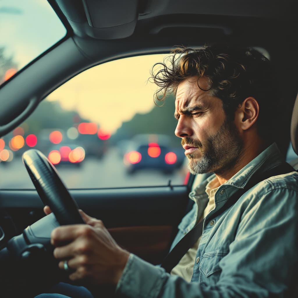 AI generated: Driver sits in traffic again, sighing heavily

