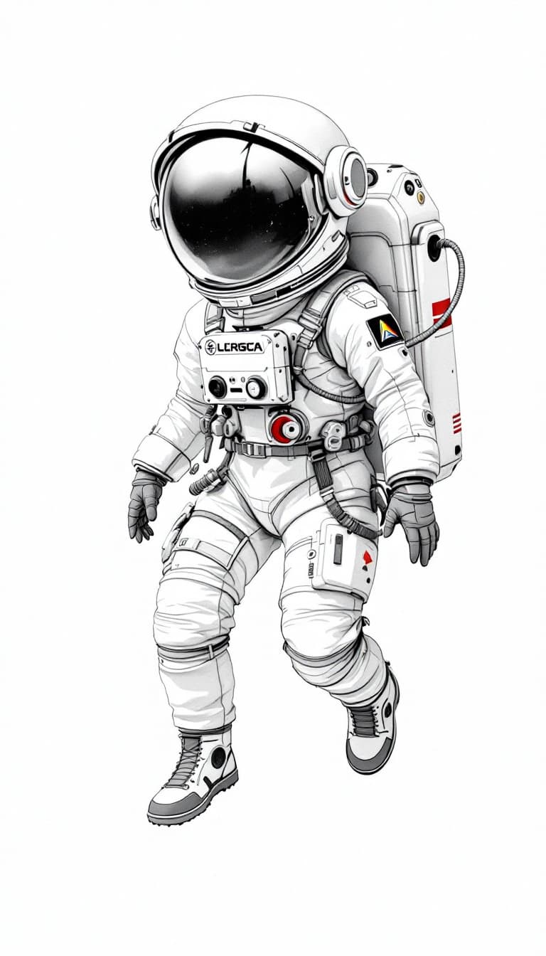 AI generated: drawing of a petits female astronaut in full space suit on a space walk, utra-detailed --ar 1:2 --st...
