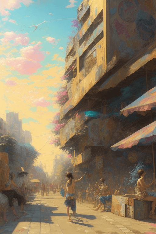 AI generated: SFW, Beautiful anime painting of solarpunk summer chill day, by tim okamura, victor nizovtsev, greg ...