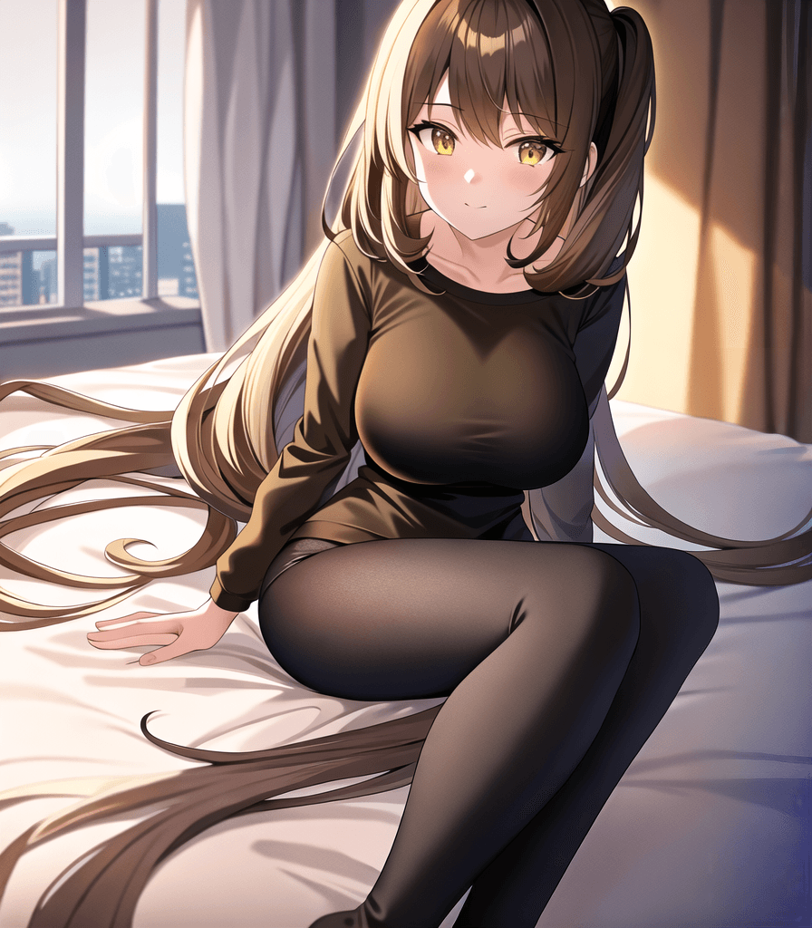 AI generated: perfect anime illustration, 1girl, long brown hair, twin drills, (huge breasts), sunset, apartment, ...