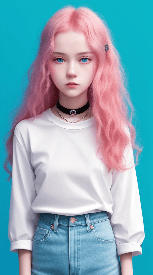 AI generated: [girl 16 years old, kind, bright, good-natured, cheerful, short red wavy hair, blue eyes, white stri...