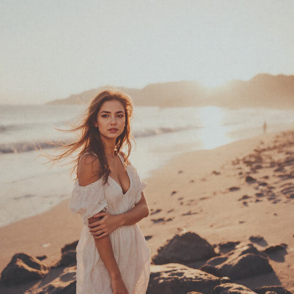 AI generated: a girl on the beach 