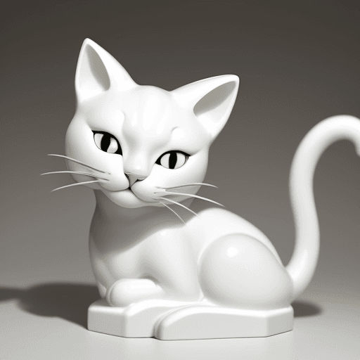 AI generated: a white cat made out of porcelain, in the style of balanced symmetry, white and black, detailed faci...