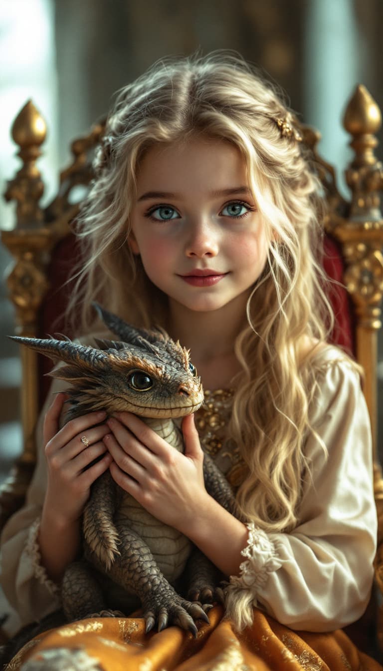 AI generated: a professional photo of a exceptionally of the most beautiful girl (age 7) in the world, princess lo...
