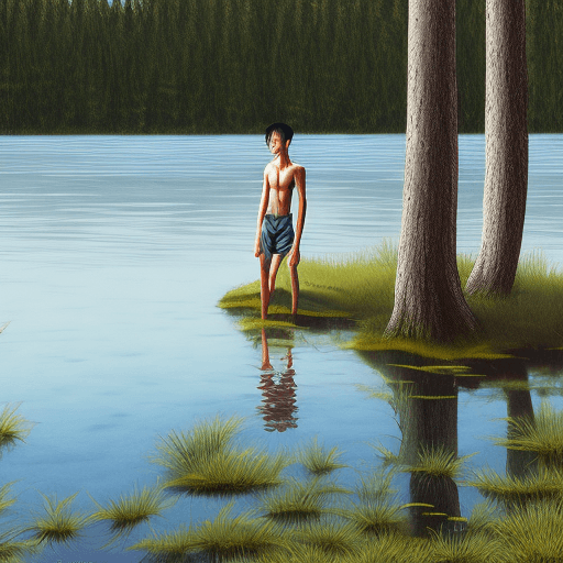 AI generated:  a photo of my hot asian boyfriend at a camping weekend at the lake in the canadian wilderness, an i...
