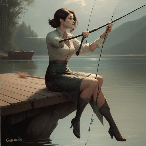 AI generated: woman sitting on a fishing rod, vintage comic by greg rutkowski 