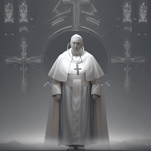 AI generated: A stunning cinematic illustration featuring the pope dressed in a unique ensemble. he is wearing a w...