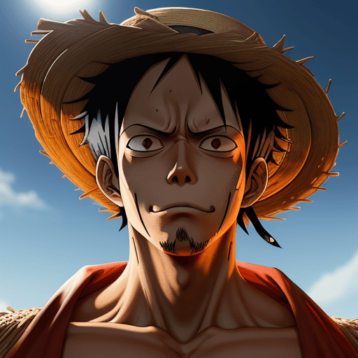 AI generated: Monkey D. Luffy, one piece anime, X-shaped scar on his chest, Straw Hat, symmetrical body, portrait,...