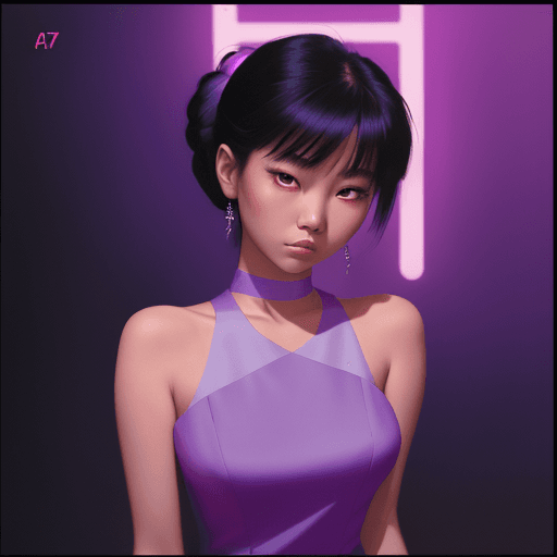 AI generated: asian girl wearing an elegant top or dress at night, in the style of iconic album covers, neon-infus...