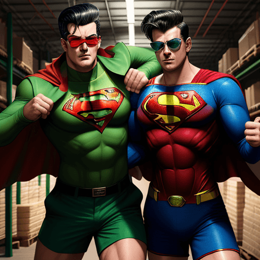 AI generated: WE ARE SEEING A  a superman type character in green shorts, green sunglasses and pompadour hairdo wi...