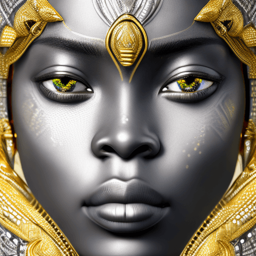 AI generated: (((Masterpiece))), black and white skin, tribal facial pattern features, (((white accent effects))),...