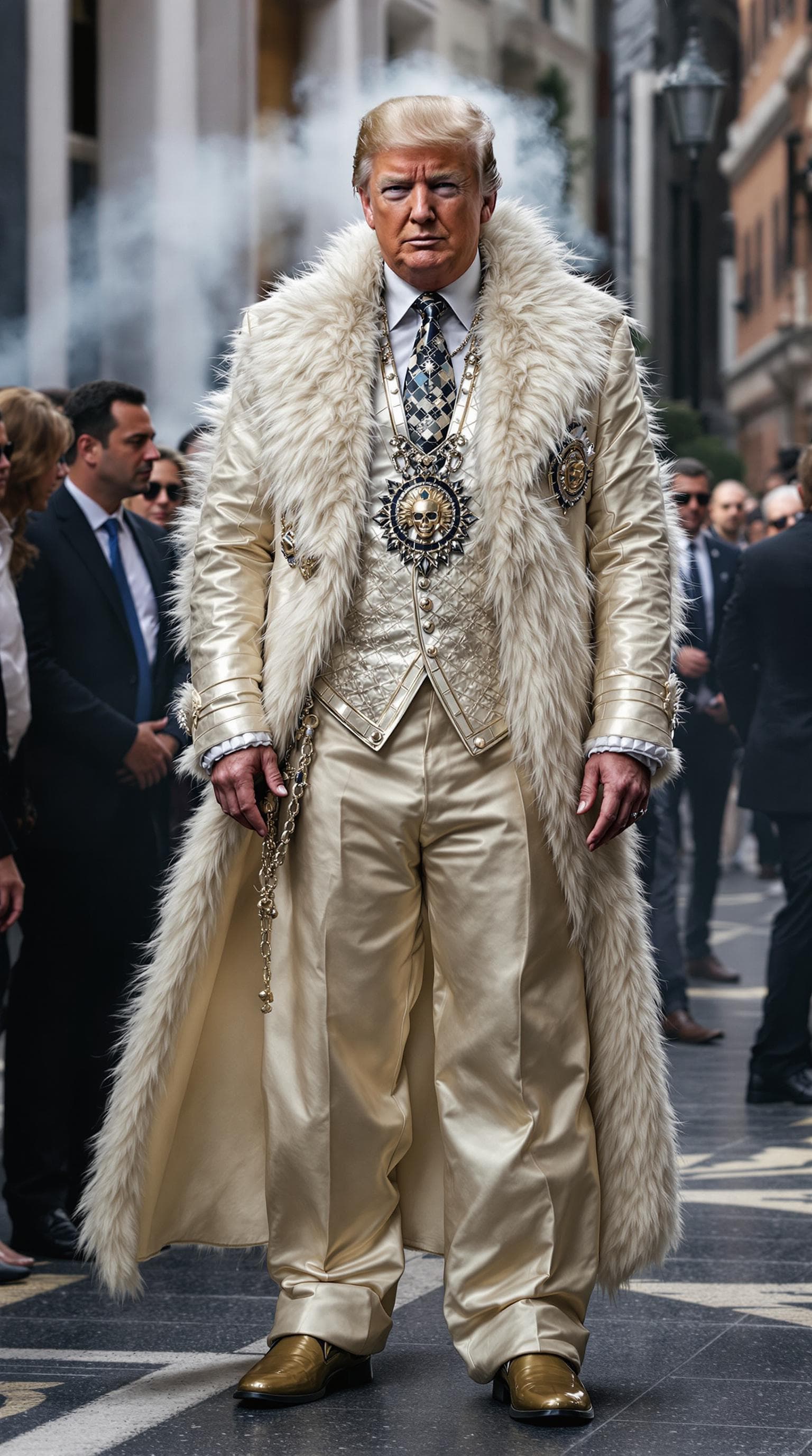 AI generated: 3.  Trump in a luxurious pimp outfit