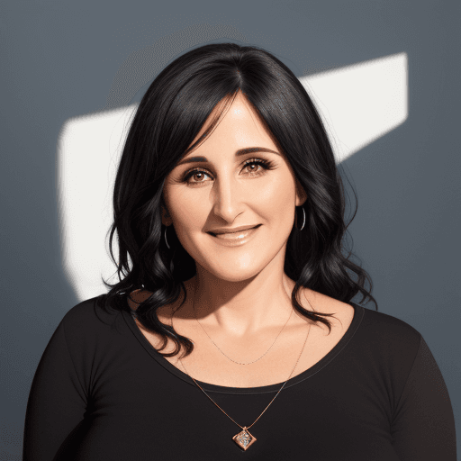 AI generated: ricki lake, jaw, face, shadow, black hair, smiling