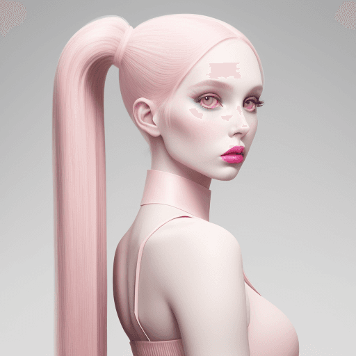 AI generated:  Vogue Runway Model with long Pigtails in the style of candycore hair, pale skin and light pink lips...