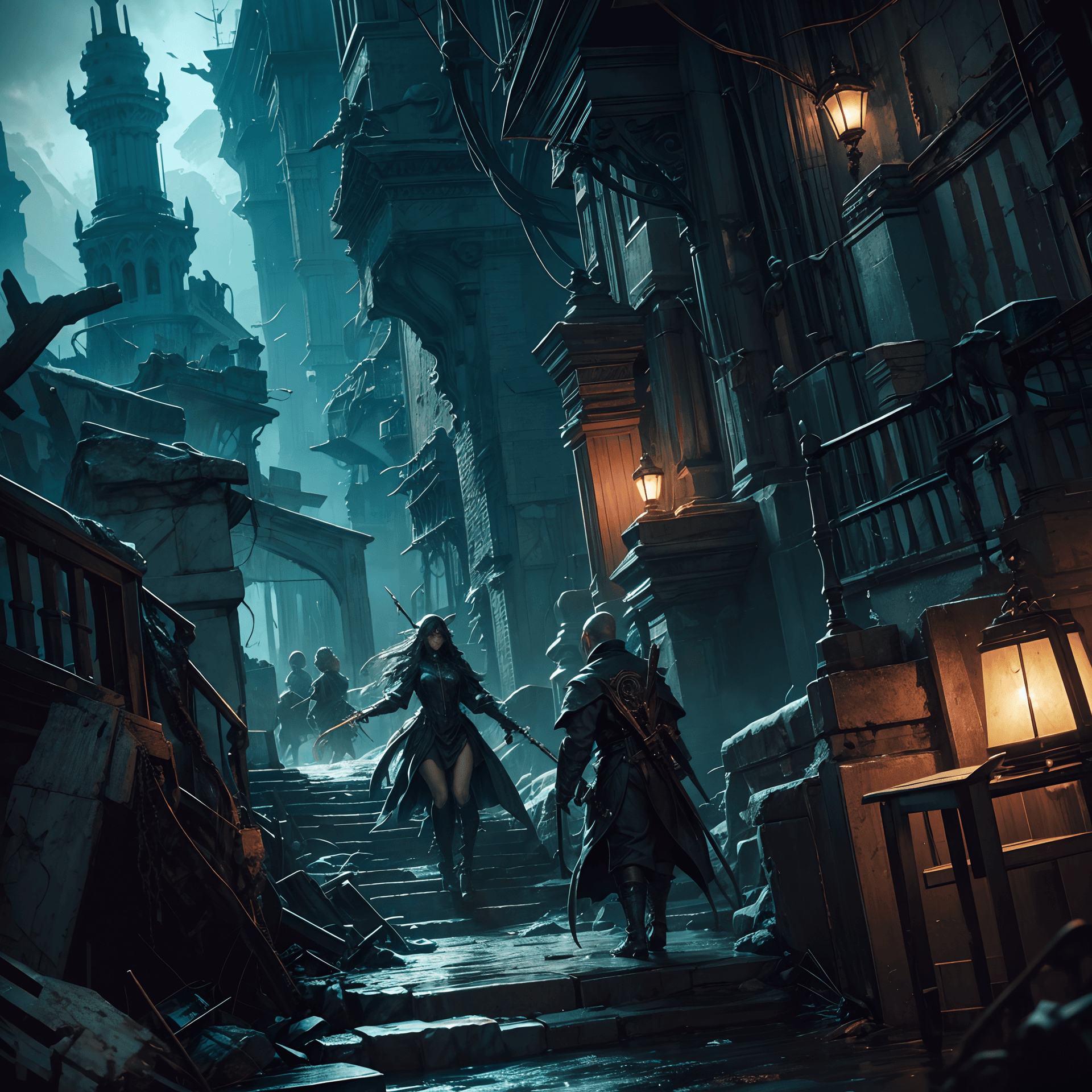 AI generated: Innsmouth,Coastal Town,Decaying Architecture,Eldritch Horror,Fish-like Inhabitants,Cosmic Terrors,Ma...