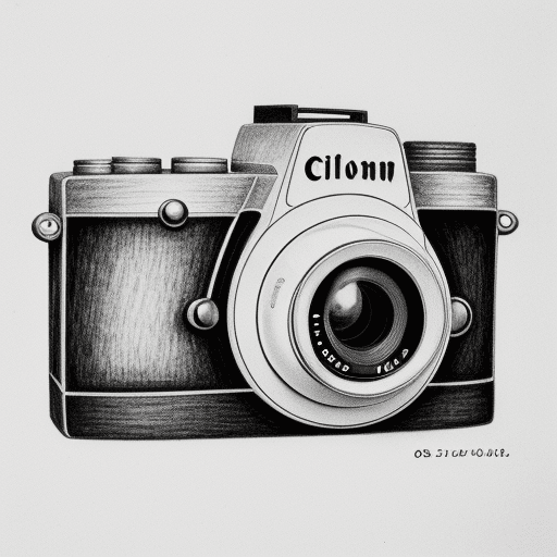 AI generated: a black and white drawing of a photography camera. The bottom half of the camera is melting like ice...