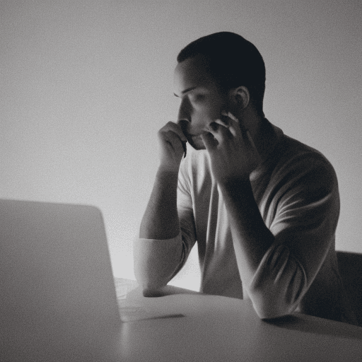 AI generated: "A melancholic scene of a man staring at his phone, gazing wistfully at the social media profile of ...