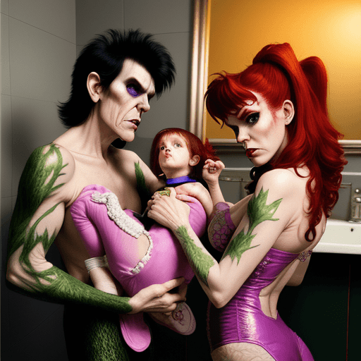 AI generated: Lux interior, cramps, diaper change, poison Ivy, bathroom, CBGBs 