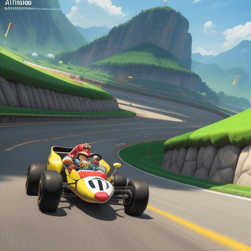 AI generated: Super Mario Kart from Super Mario Kart Deluxe 8, colorful, unique, amazing view, awesome detail, ill...