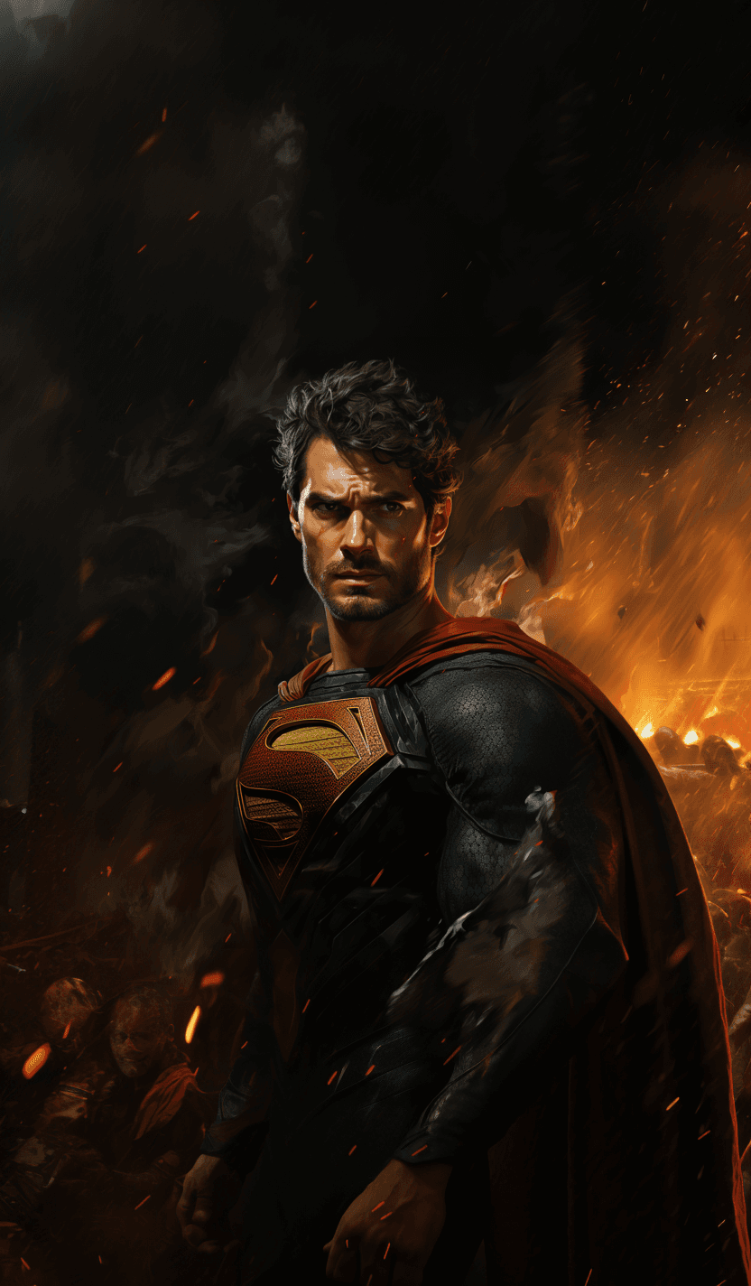 AI generated: Superman, in dynamic, atmosphere of darkness and horror, dramatic light, highly detailed, packed wit...