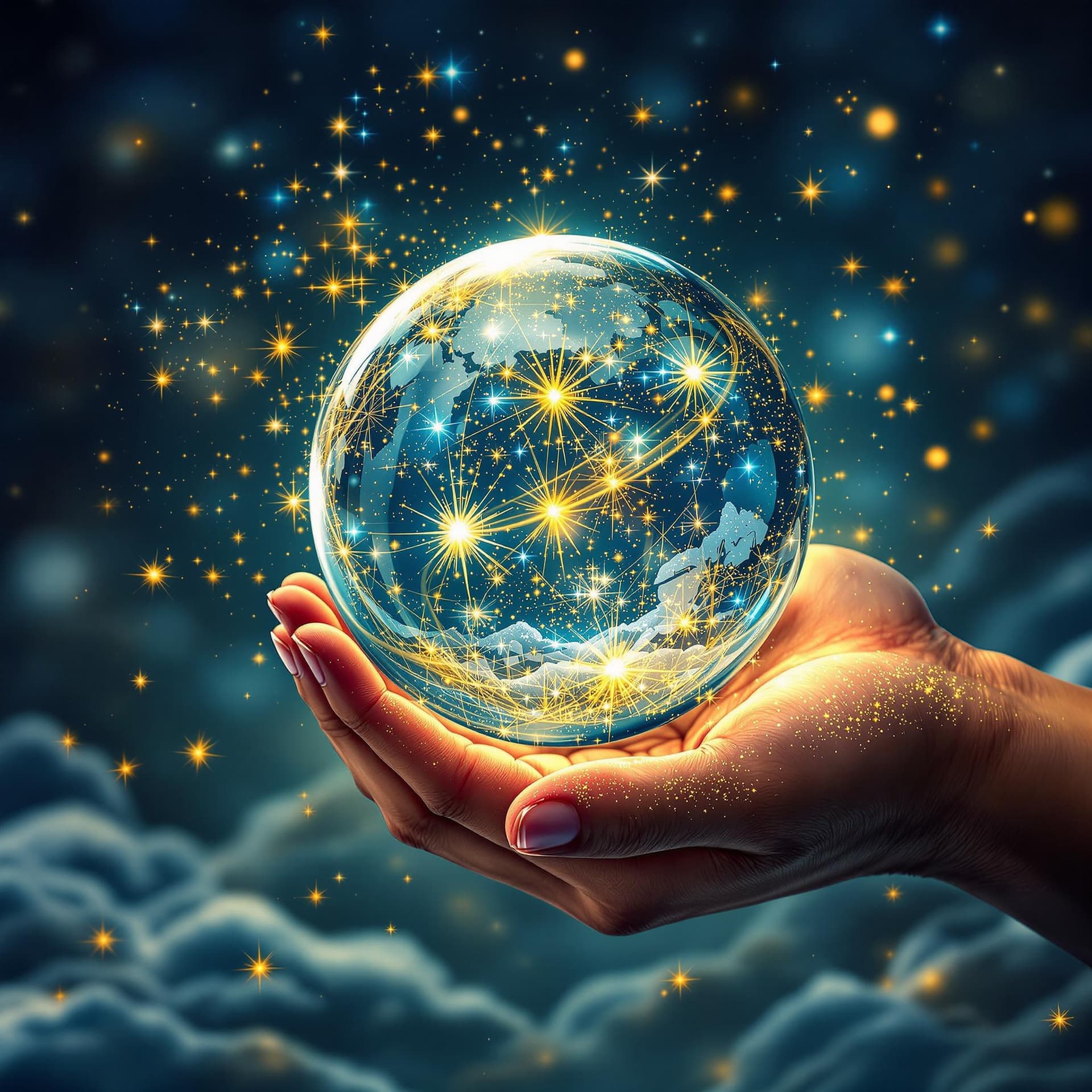AI generated: a magic ball, it contains a whole world of New Year's magic