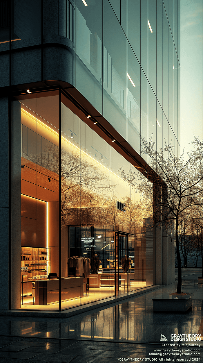 AI generated: minimalistic small retail shop facede