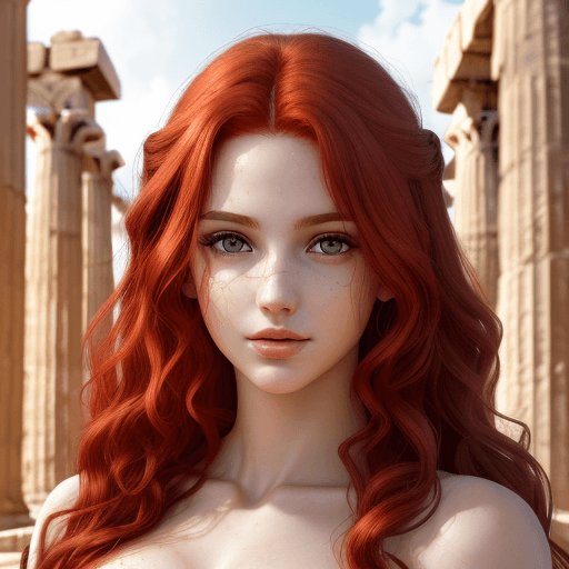 AI generated: Photo of a beautiful greek goddess, RAW, ((red hair with extra long wavy), ((portrait)), (Detailed f...