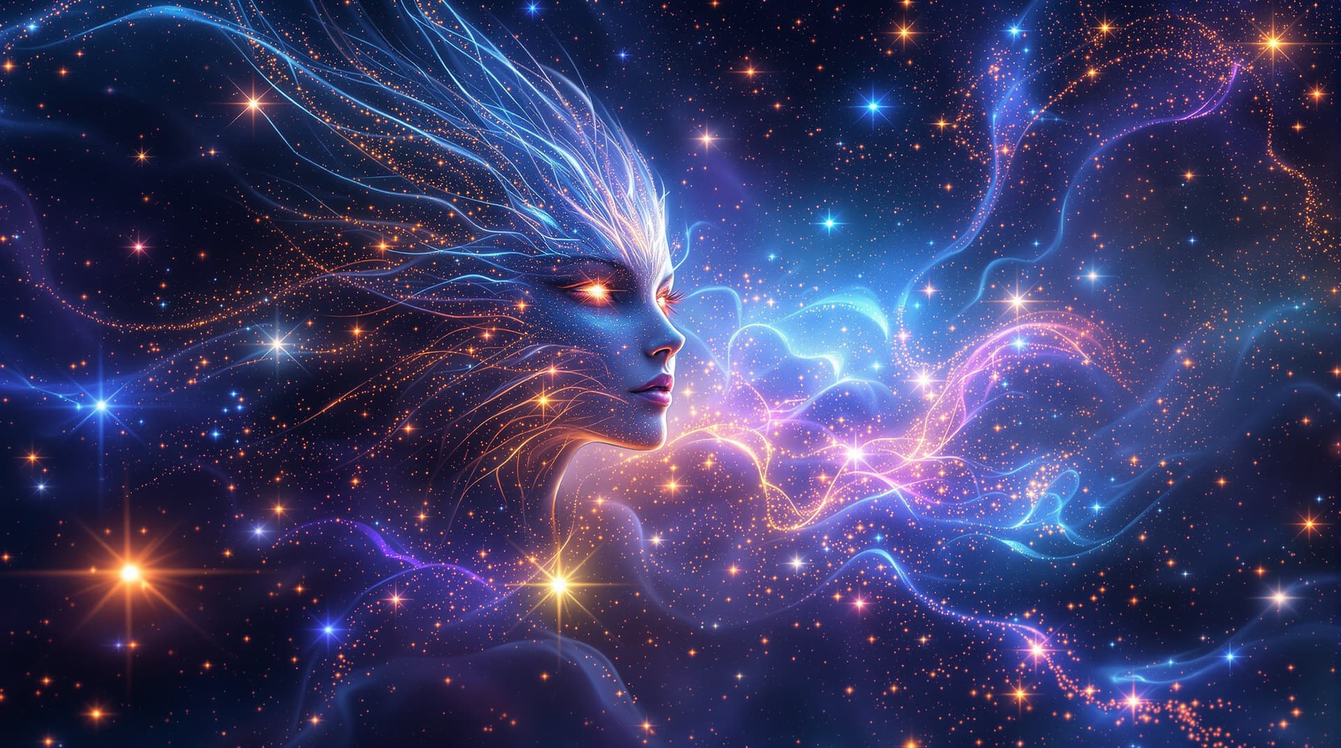 AI generated: Image is a digital artwork featuring  theme spirit in the sky filled with bright stardust and fracta...