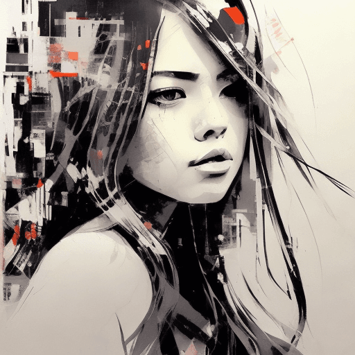 AI generated: an image of a girl with long hair, in the style of russ mills, michael garmash, charming sketches, m...