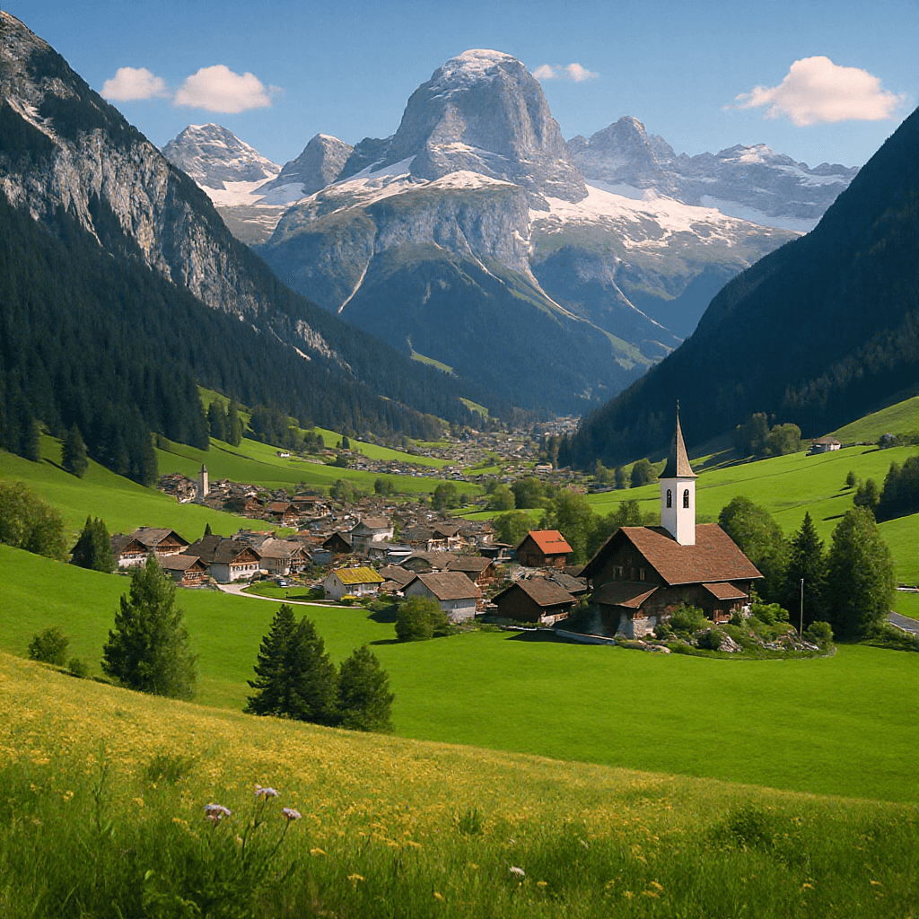 AI generated: Ultra high detailed image with a small Swiss village in the background.