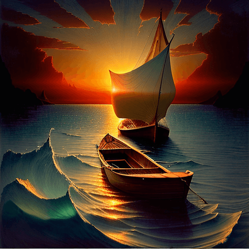 AI generated: a boat sitting in the water during sunset, in the style of agostino arrivabene, calm and serene beau...