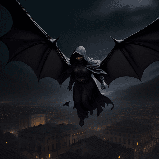 AI generated: A elderich monster  giant bat wings floating above a city, smash buildings in an ancient greek city ...