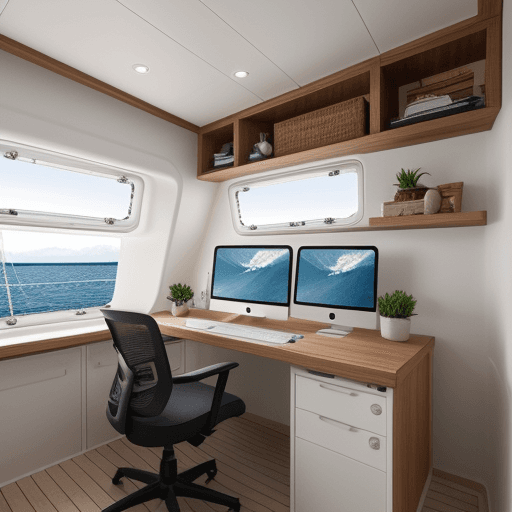 AI generated: Photo of a ultra realistic sailing Theme home office space