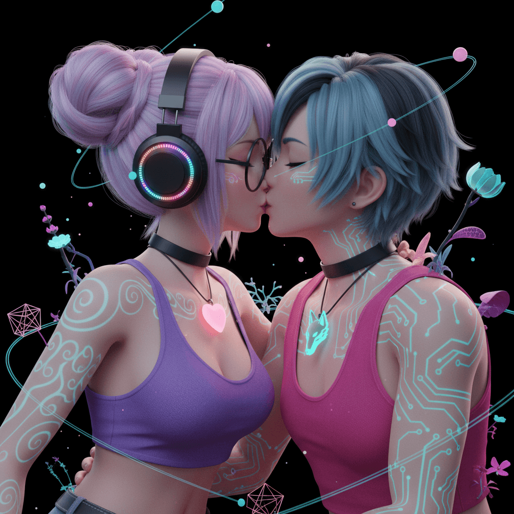 AI generated: A vibrant and dynamic 3D rendered anime character with striking pastel pink and purple hair styled i...