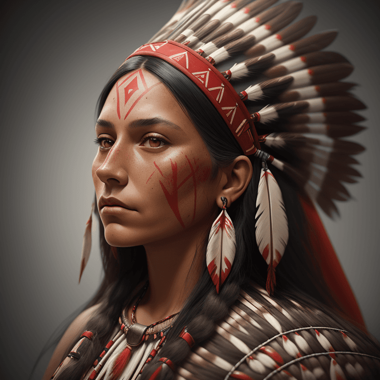 AI generated: a portrait, studio portrait, a stylized painting photograph of a native american sioux woman warrior...