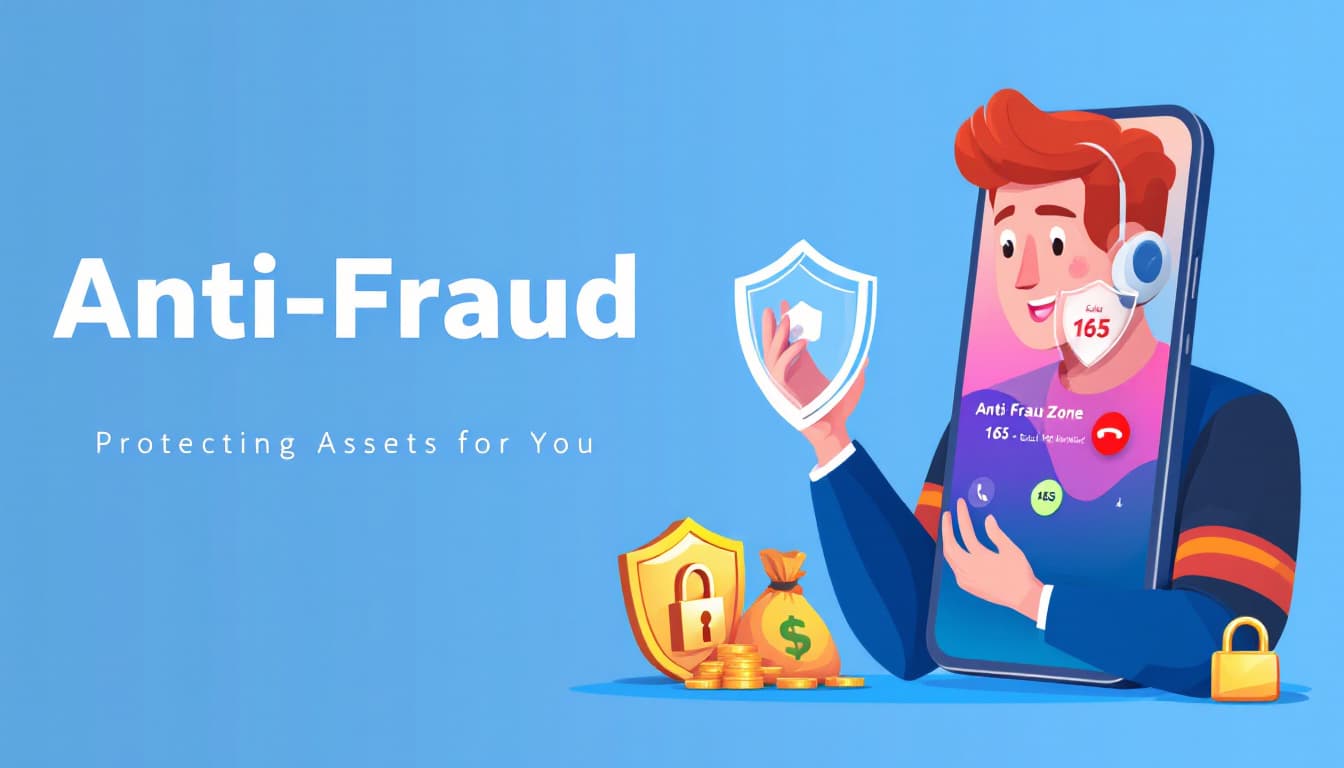AI generated: The banner promoting the anti-fraud area has a light blue background and contains a transparent shie...