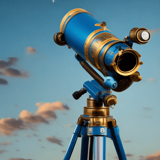 AI generated: High resolution photography steampunk telescope turning to the light blue sky. The colors of the tel...