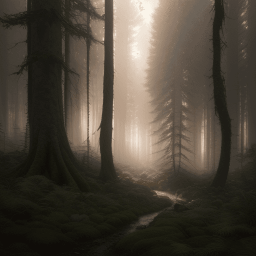 AI generated: Photo of a ultra realistic forest, dramatic light, pale sunrise, cinematic lighting, battered, low a...