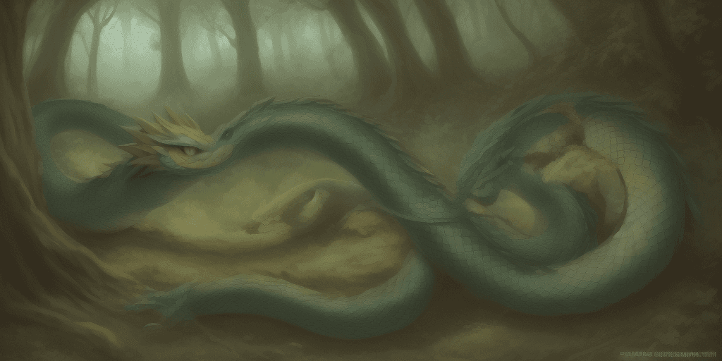 AI generated: Cute dragon and snake, anime, in the forest
