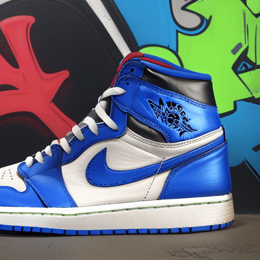AI generated: tableau nike aire jordan 1 signé avec un arrière plant plain de graffiti old school