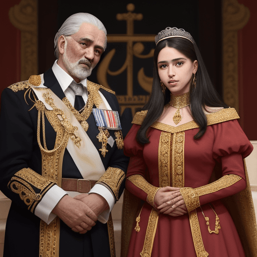 AI generated: 
dos grandes reyes quienes saludan a una reina quien a su izquierda tiene un principe rubio con unas...