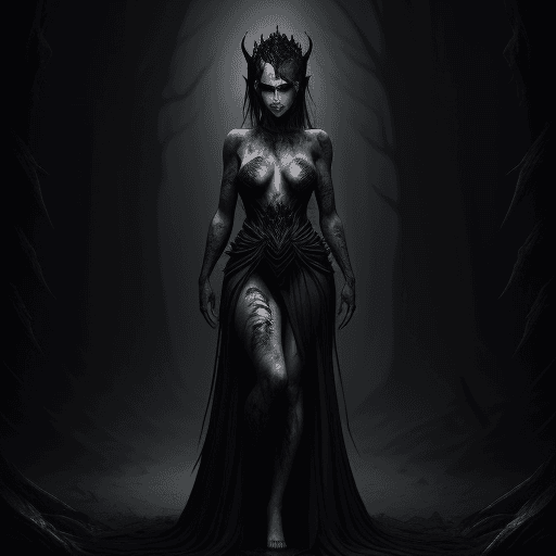 AI generated: a full body without clothes portrait of dark queen, dark fantasy randy theme, mystical, zoomed, Dark...