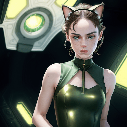 AI generated: Beautiful cat girl. Cat ears. Cat tail. Beautiful Daisy Ridley. Beautiful eyes. Slender body. Detail...