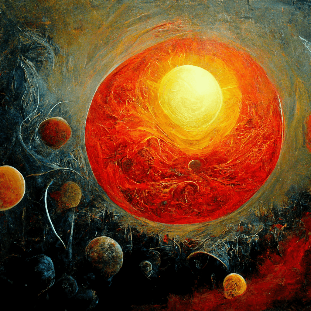 AI generated: The sun, angry, space, planets, acrilic on canvas