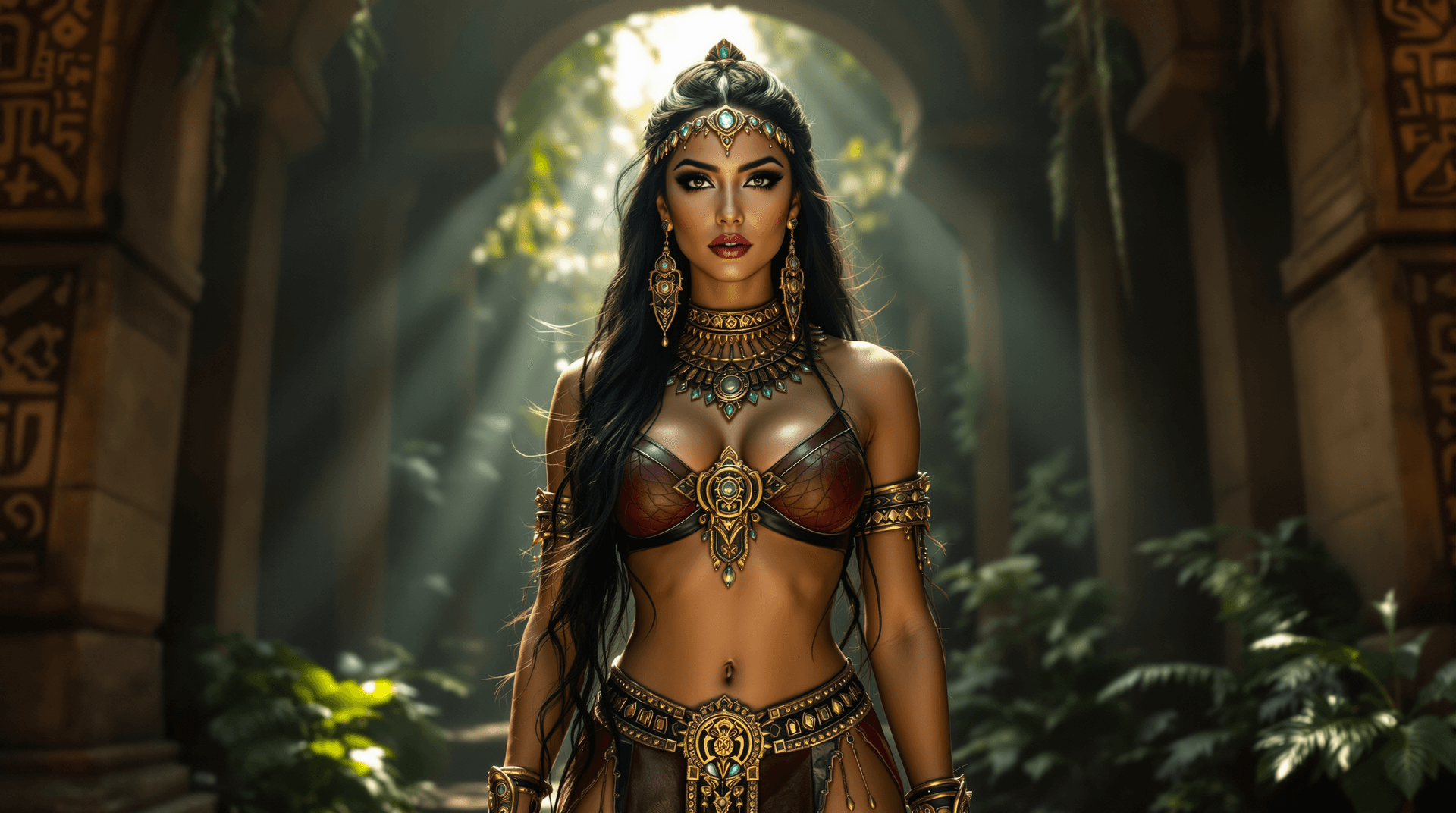 AI generated: A professional photo, hyper realistic textures, cinematic look of  an Adult Aztec Princess, highly d...
