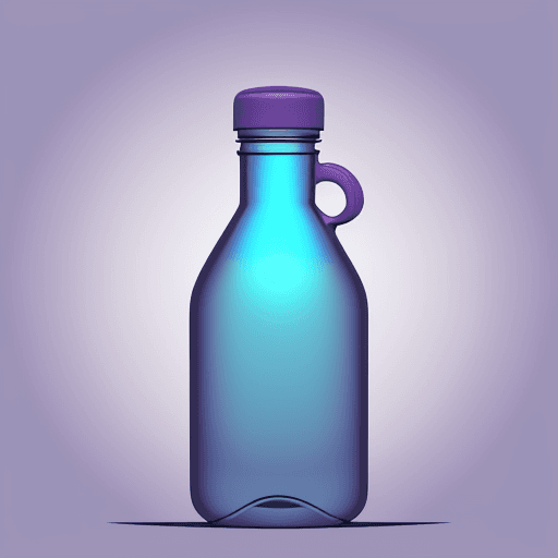 AI generated: A cartoonish vector stock illustration of a blue water bottle with a purple cap. The bottle features...